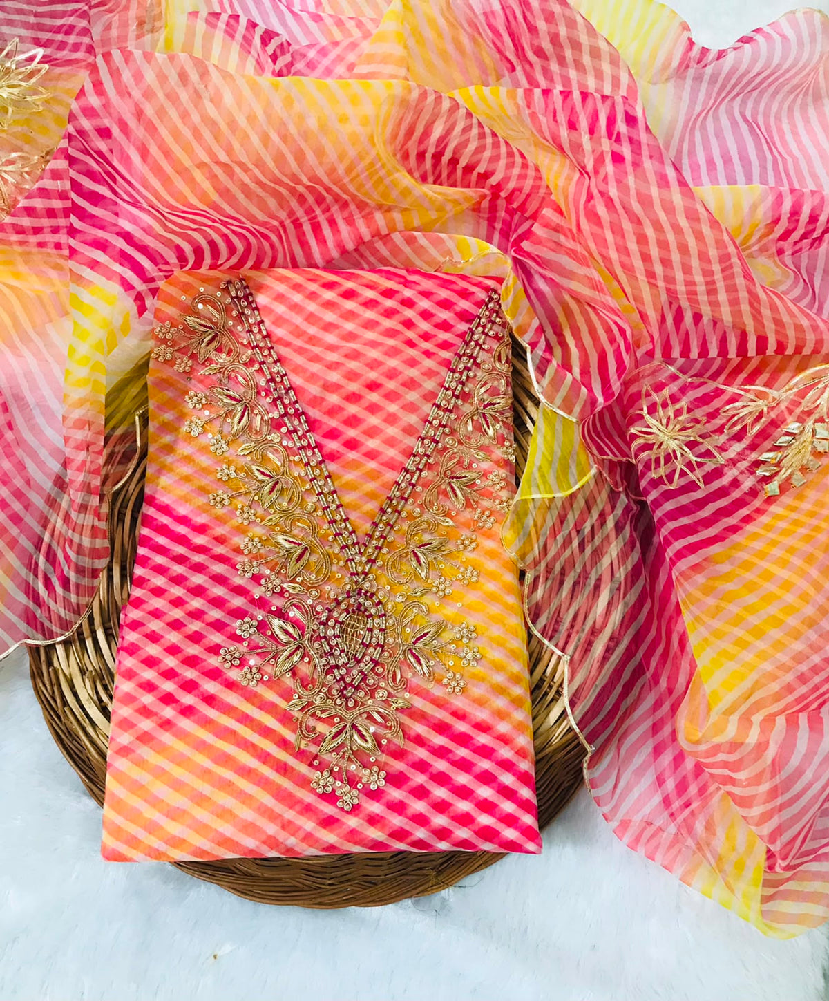 Pure Organza Unstitched Gota Pati Work Dupatta Suit (KDZ20)