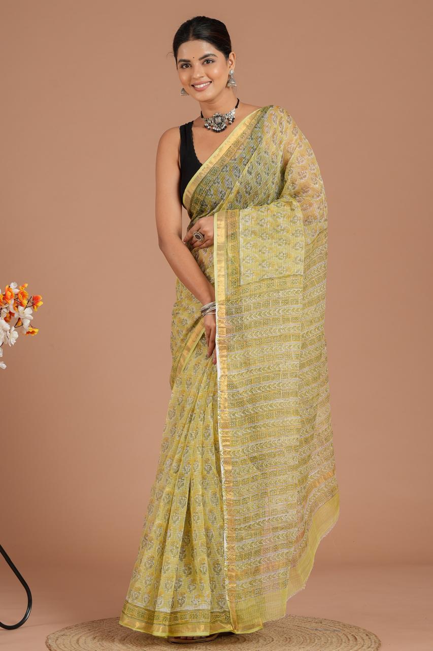 DESIGNER HAND BLOCK PRINTED KOTA DORIYA SILK SAREE(KDSYS34)