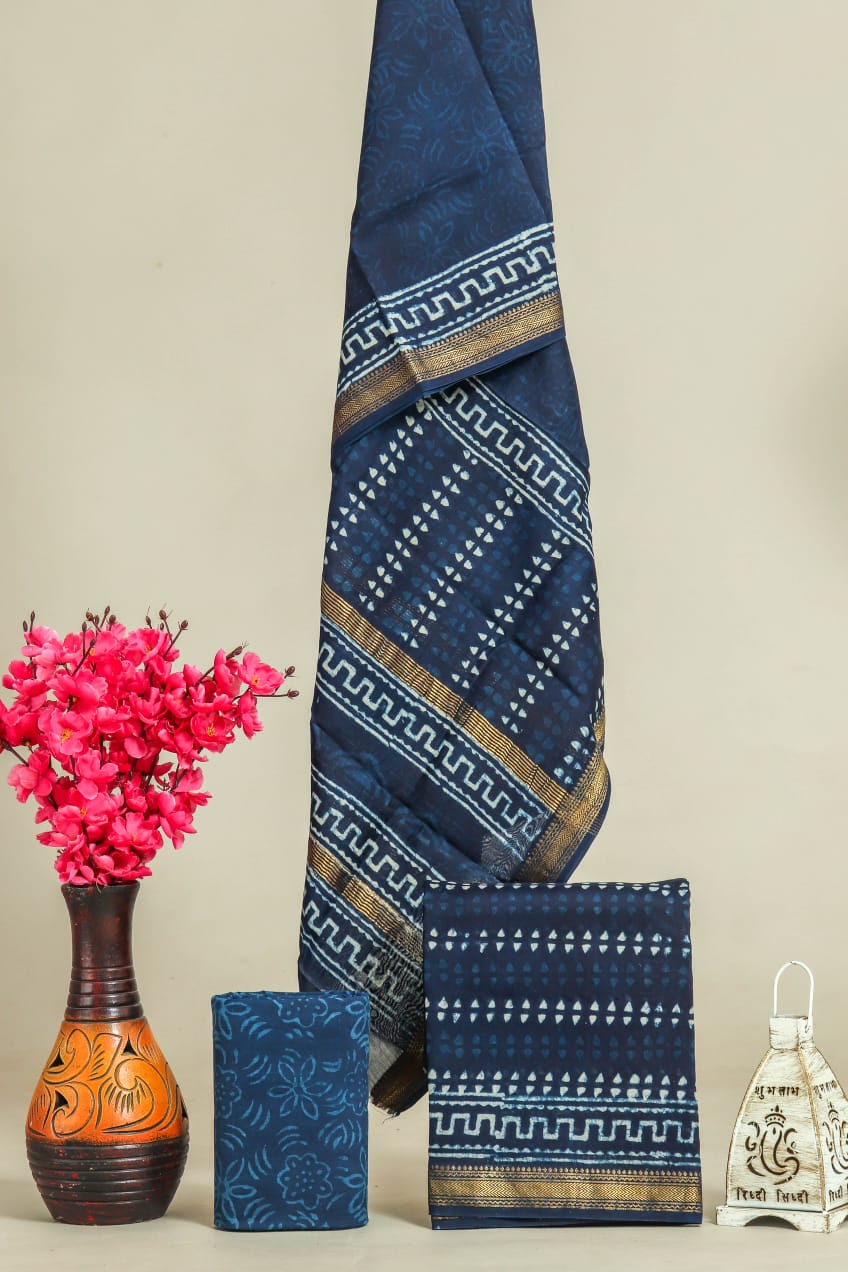 TRADITIONAL HAND BLOCK PRINT MAHESHWARI SILK SUIT WITH MAHESHWARI SILK DUPATTA (MSLYS105)