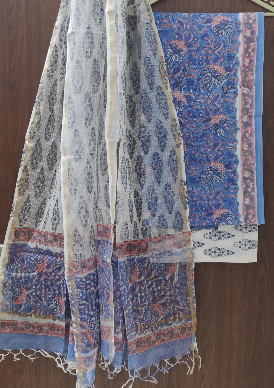 YUVI STYLE HAND BLOCK PURE COTTON SUIT WITH KOTA DORIA DUPATTA (3CKDYS158)