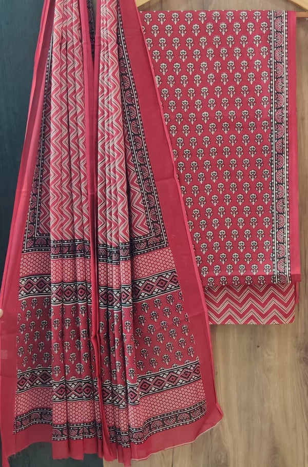 TRADITIONAL HAND BLOCK PRINT PURE COTTON SUIT WITH COTTON MULMUL DUPATTA( MALYS206)