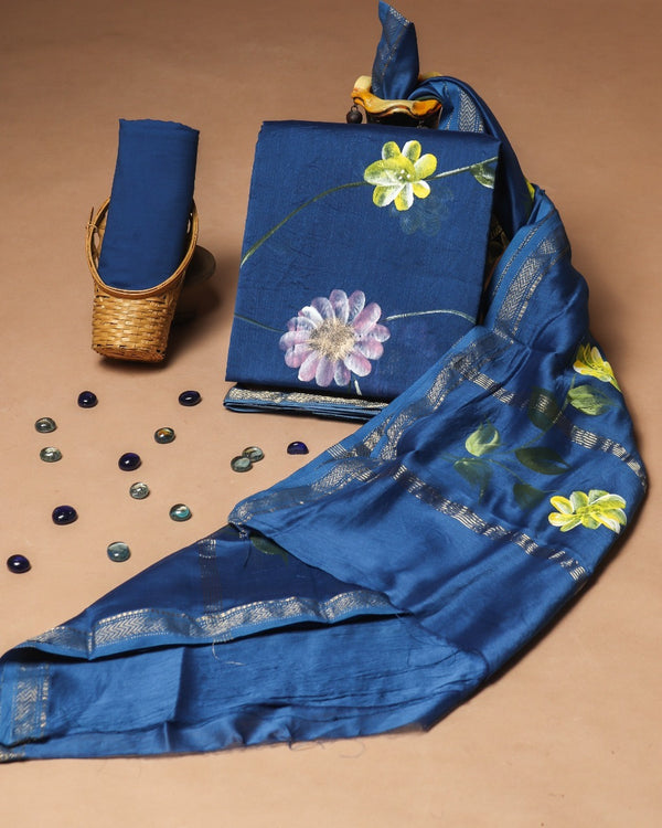 DESIGNER HAND BLOCK BAGRU  PRINT MAHESHWARI SILK SUIT SET(MSLYS35)