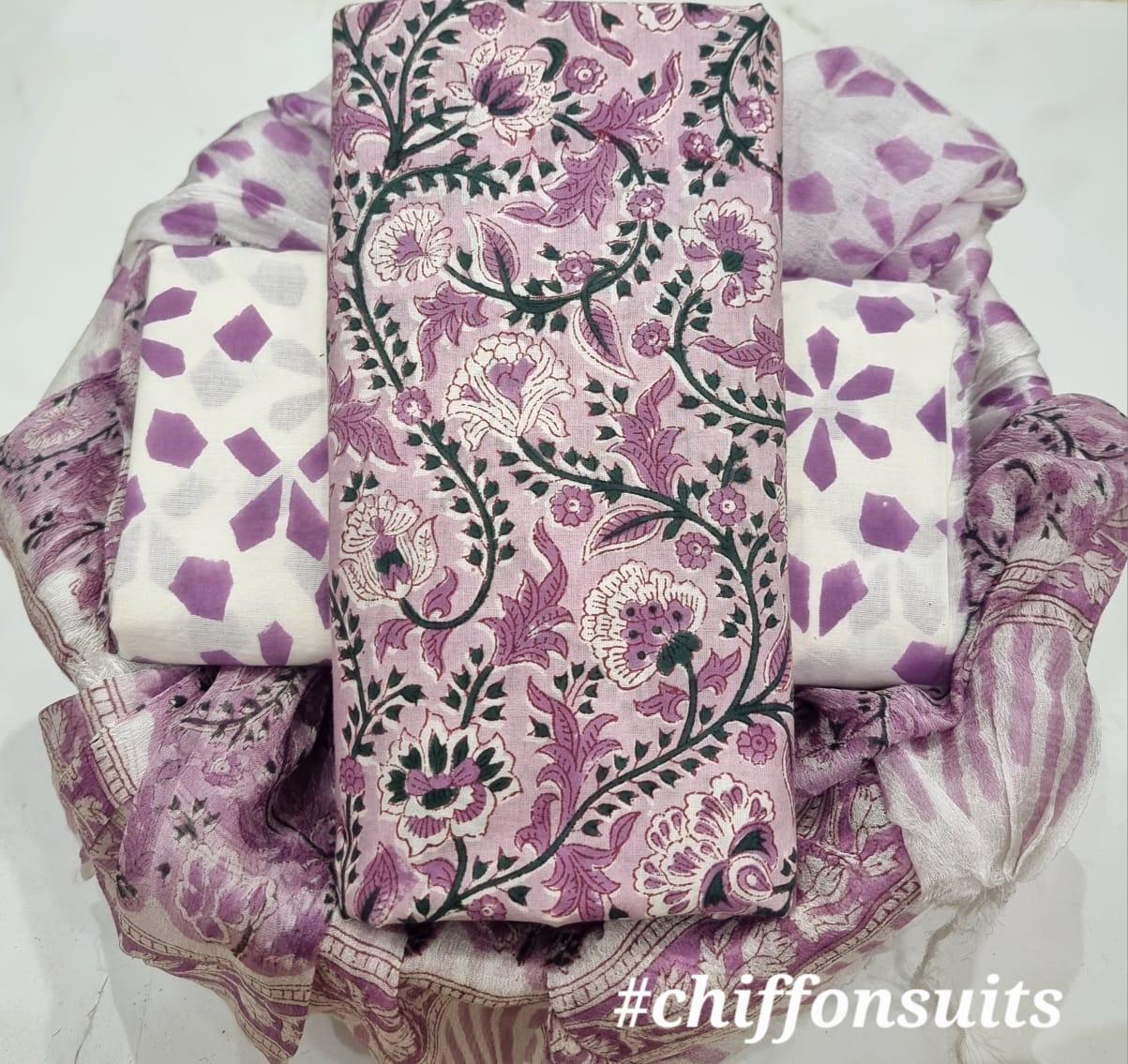 Designer Pure Cotton Suit with Chiffon Dupatta (PCHFYS169)