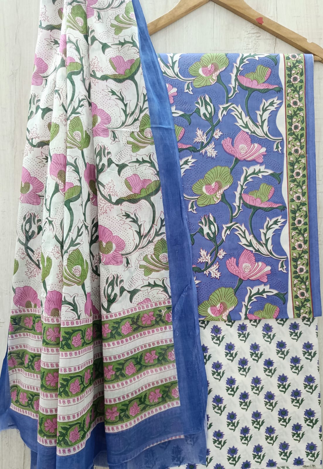 Designer Hand Block Print Pure Cotton Suit with Cotton Mulmul Dupatta (MALYS07)