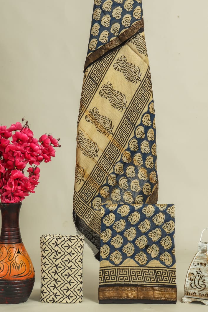 YUVI STYLE HAND BLOCK PRINT MAHESHWARI SILK SUIT WITH MAHESHWARI SILK DUPATTA (MSLYS109)