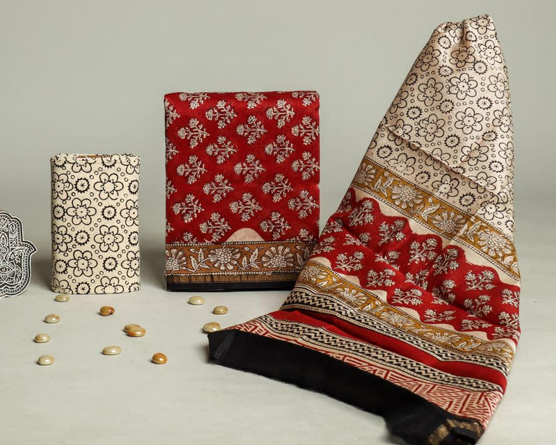 YUVI STYLE HAND BLOCK CHANDERI SILK SUIT SET WITH CHANDERI DUPATTA (CHDYS154)