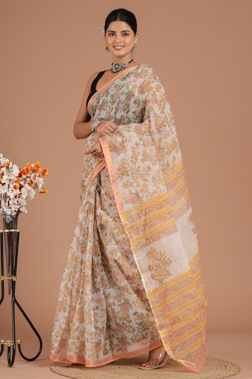 DESIGNER HAND BLOCK PRINTED KOTA DORIYA SILK SAREE(KDSYS28)
