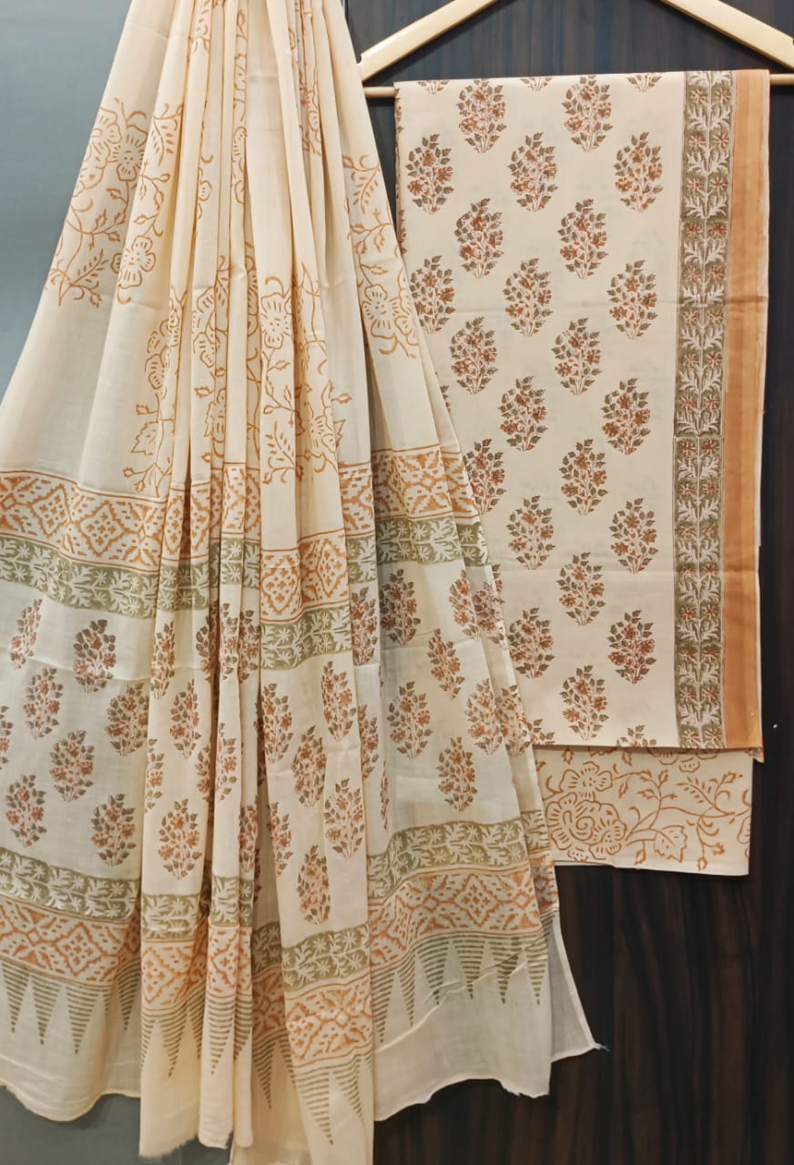 DESIGNER HAND BLOCK PRINT PURE COTTON SUIT WITH COTTON MULMUL DUPATTA (MALYS70)