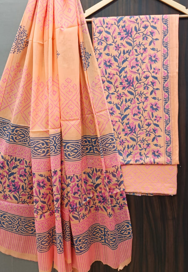 EXCLUSIVE HAND BLOCK PRINT PURE COTTON SUIT WITH  MULMUL DUPATTA (MALYS276)