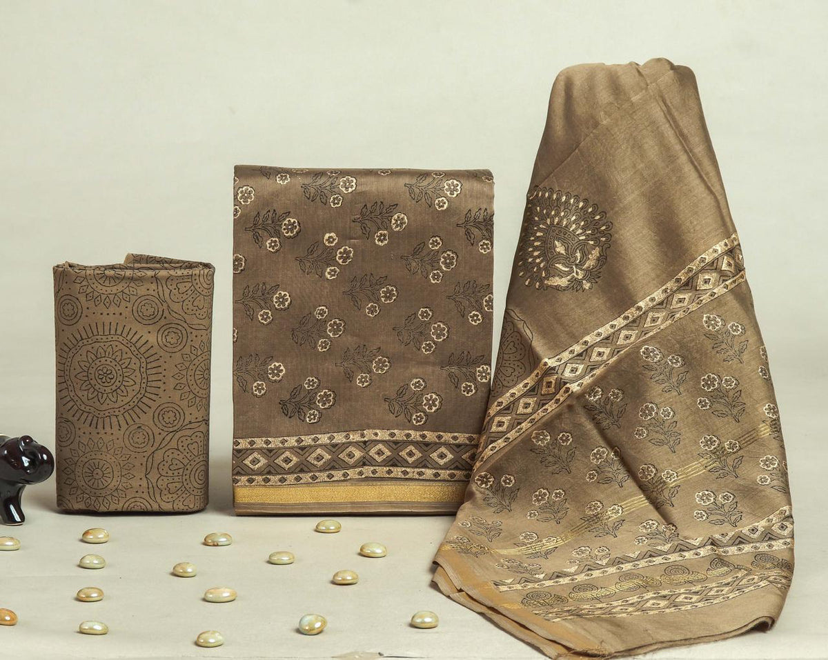 YUVI STYLE MARBLE TEXTURE PRINT CHANDERI SILK SUIT WITH CHADNERI SILK DUPPTA (CHDYS254)