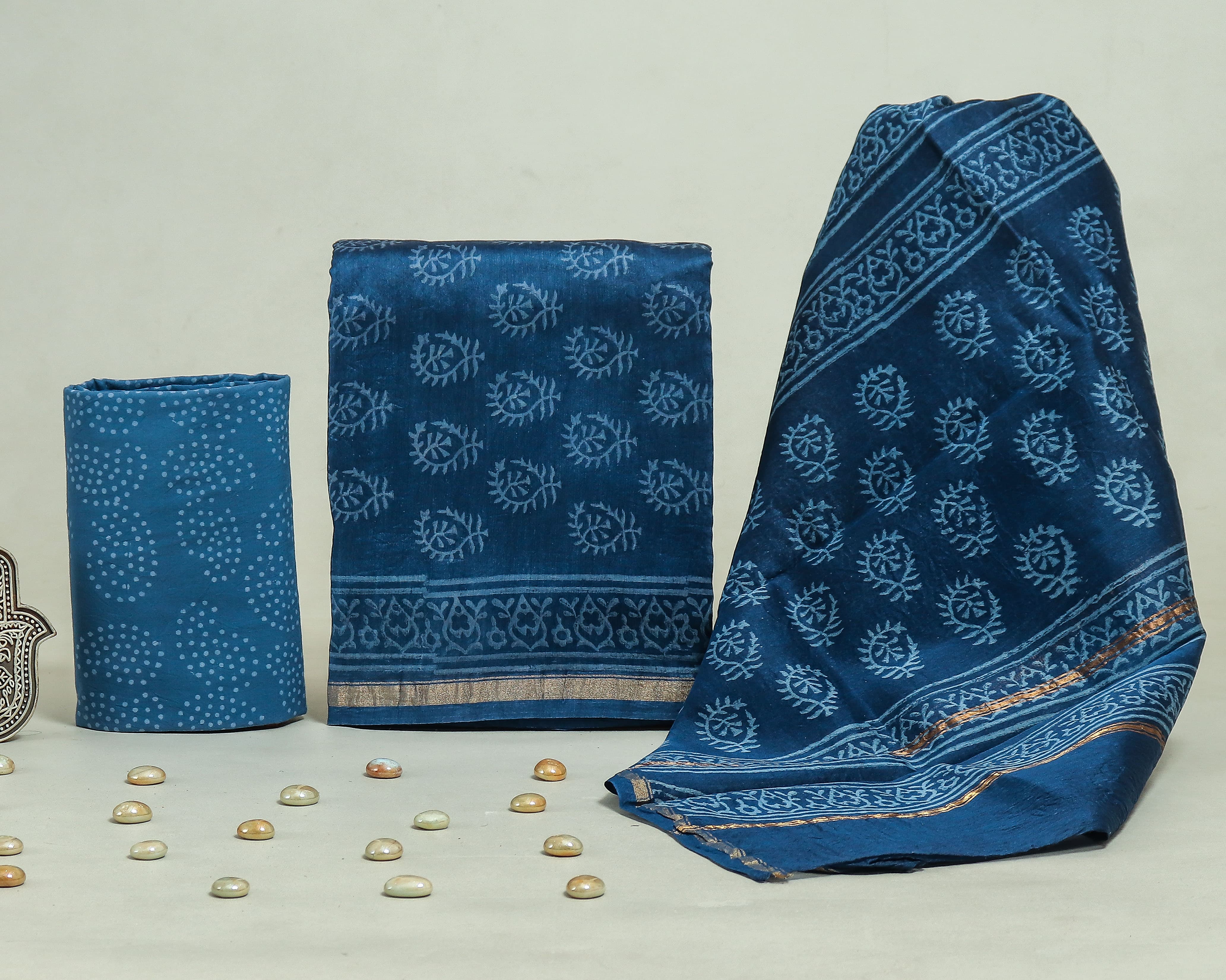Designer Hand Block Print Chanderi Silk Suit set with Premium Chanderi Dupatta(CHDYS17)