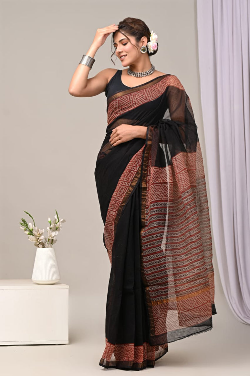 DESIGNER HAND BLOCK PRINTED KOTA DORIYA SILK SAREE(KDSYS18)