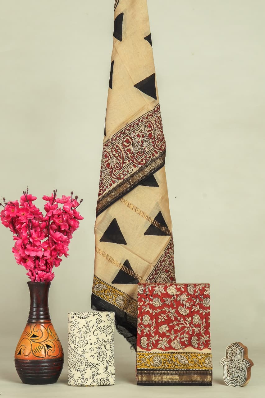 EXCLUSIVE HAND BLOCK PRINT MAHESHWARI SILK SUIT WITH MAHESHWARI SILK DUPPTA (MSLYS153)