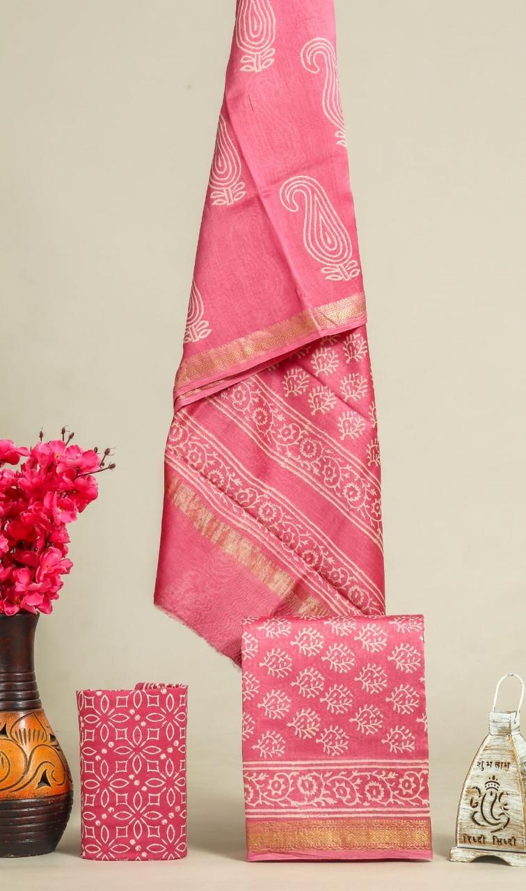 EXCLUSIVE HAND BLOCK PRINT MAHESHWARI SILK SUIT WITH MAHESHWARI SILK DUPPTA (MSLYS130)