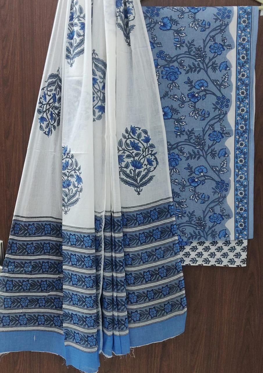 DESIGNER HAND BLOCK PRINT PURE COTTON SUIT WITH COTTON MULMUL DUPATTA (MALYS55)