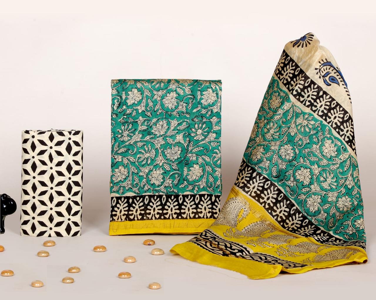 YUVI STYLE HAND BLOCK CHANDERI SILK SUIT SET WITH CHANDERI DUPATTA (CHDYS233)