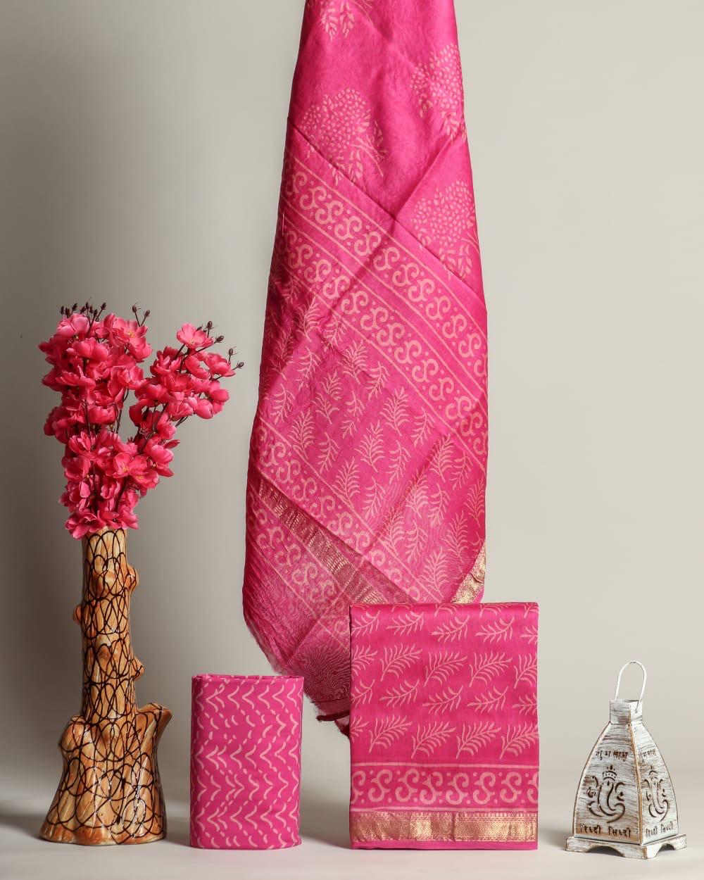 Designer Hand Block Print Maheshwari Silk Suit Set  (MSLYS17)