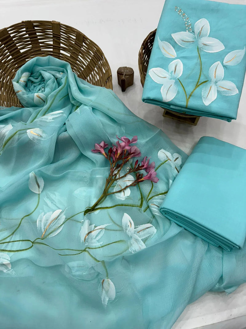 DESIGNER PURE COTTON SUIT WITH CHIFFON DUPATTA (PCHFYS42)