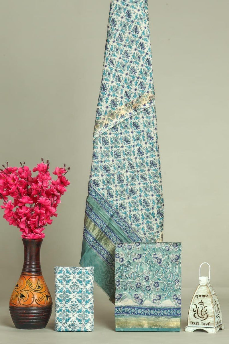 EXCLUSIVE HAND BLOCK PRINT MAHESHWARI SILK SUIT WITH MAHESHWARI SILK DUPATTA(MSLYS72)