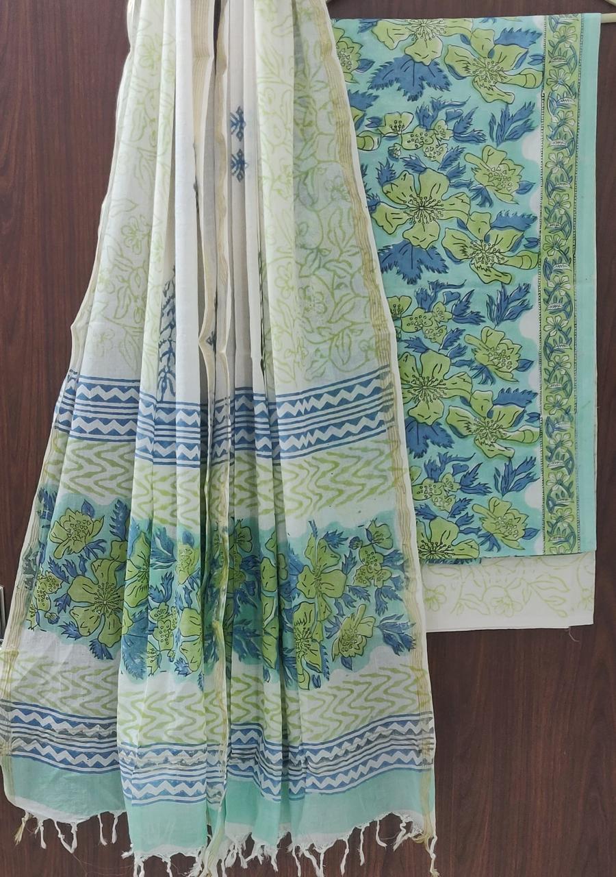 DESIGNER HAND BLOCK PRINT PURE COTTON SUIT WITH MULMUL DUPATTA (MALYS106)