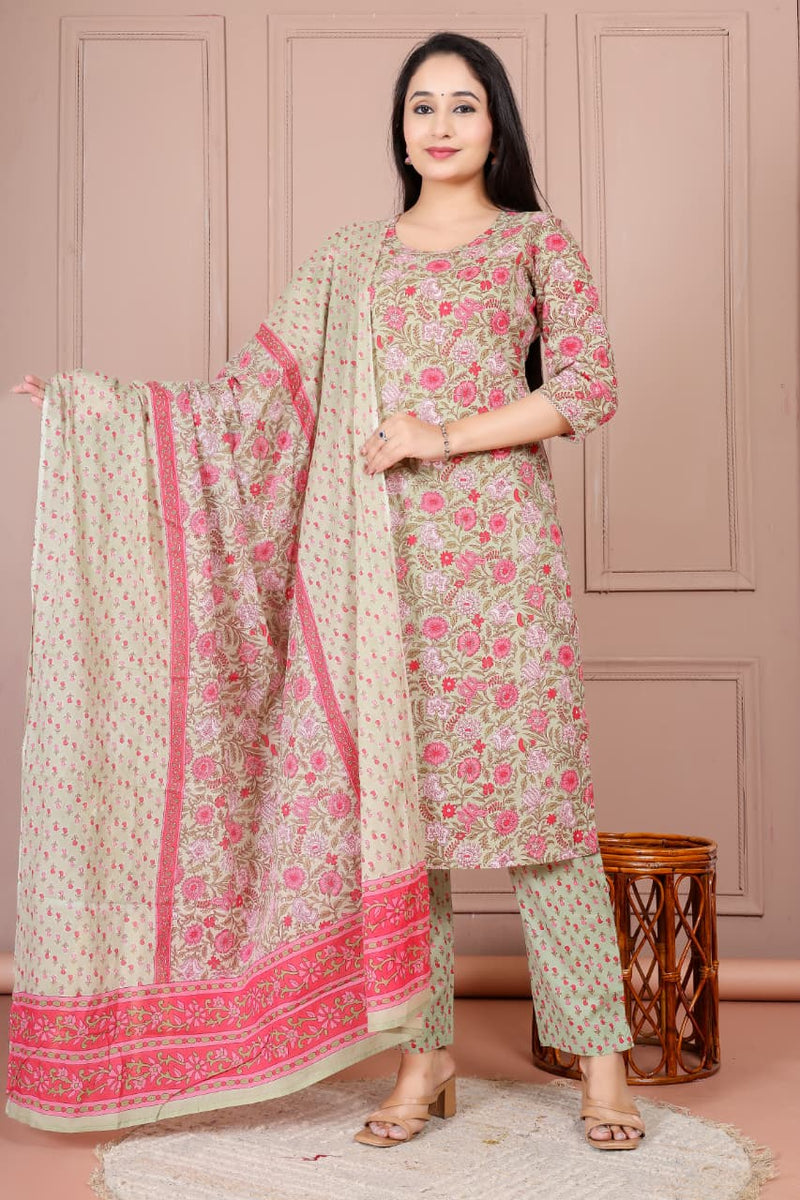 Flower print cotton suit with mulmul dupatta (CSSYS016)