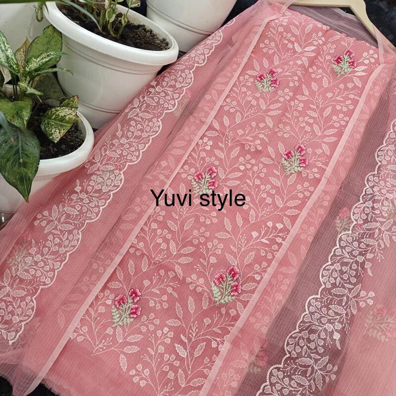 Yuvi Style Peach Kota Doria Suit With Embroidery Work (FKDYS77)