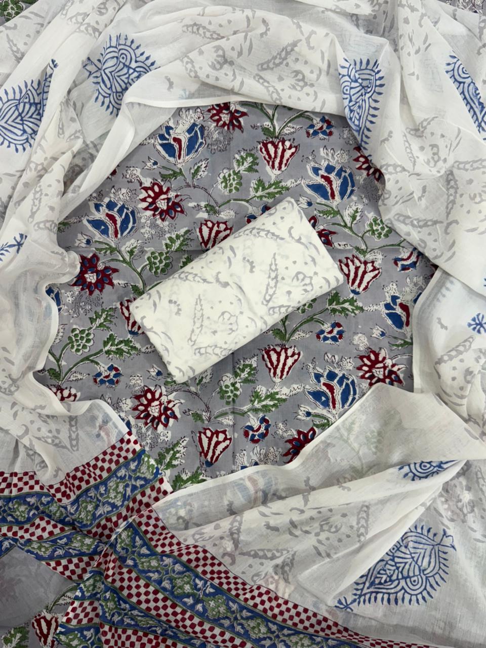 ELEGANT AND BLOCK PRINT PURE COTTON SUIT WITH COTTON MULMUL DUPATTA(MALYS330)