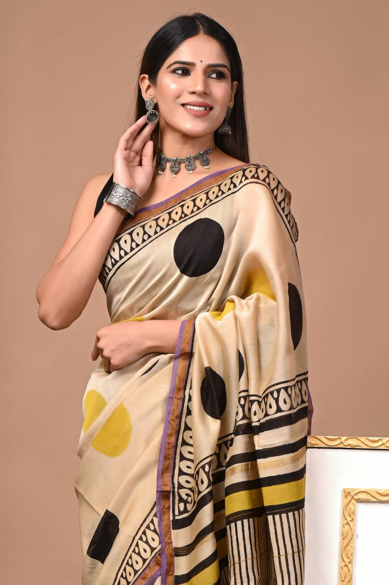 DESIGNER HAND BLOCK PRINTED CHANDERI SILK SAREE (CHDSYS22)