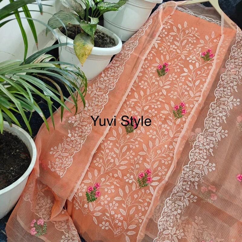 Yuvi Style Orange Kota Doria Suit With Embroidery Work (FKDYS82)