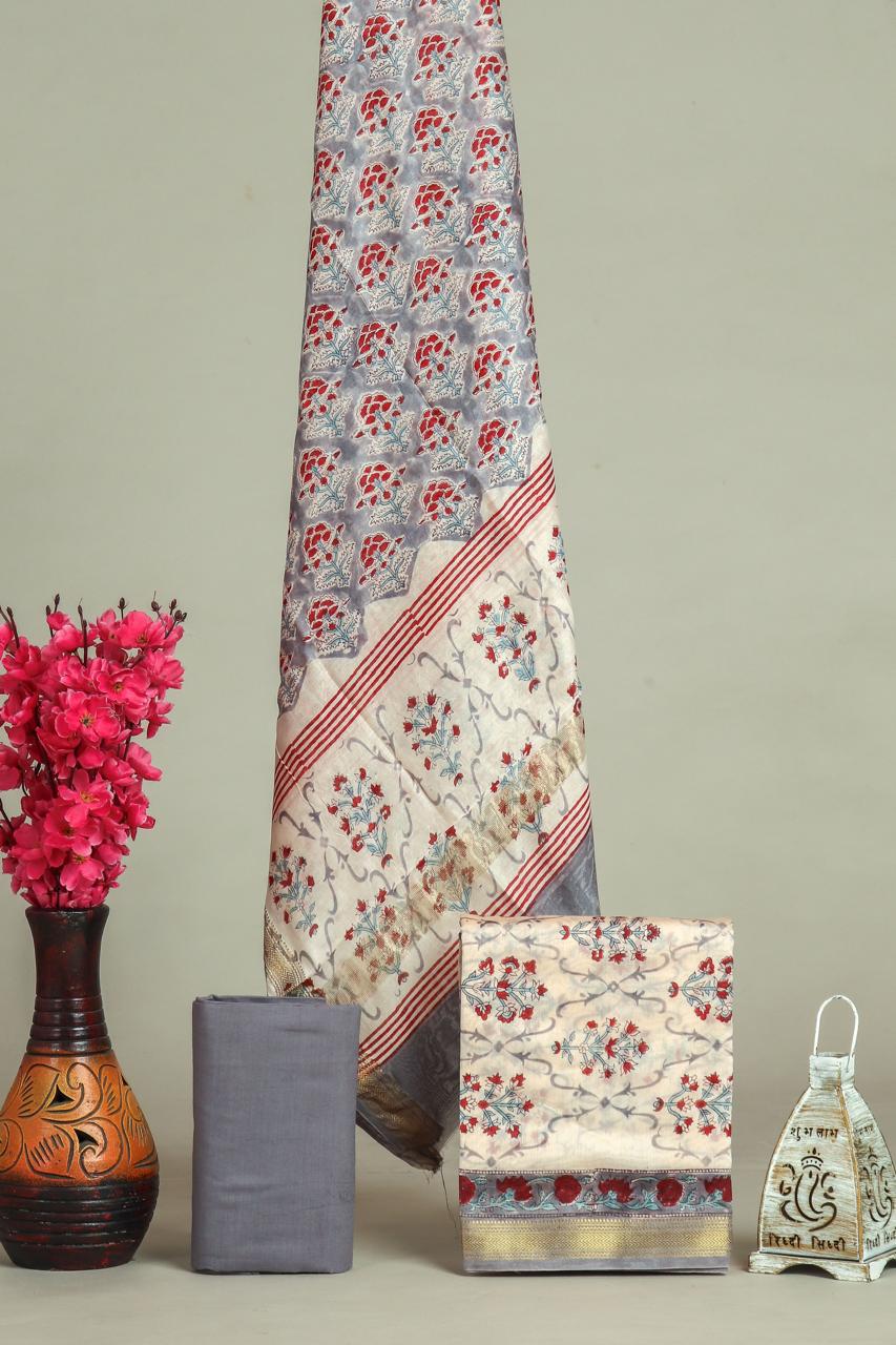 EXCLUSIVE HAND BLOCK PRINT MAHESHWARI SILK SUIT WITH MAHESHWARI SILK DUPPTA (MSLYS130)