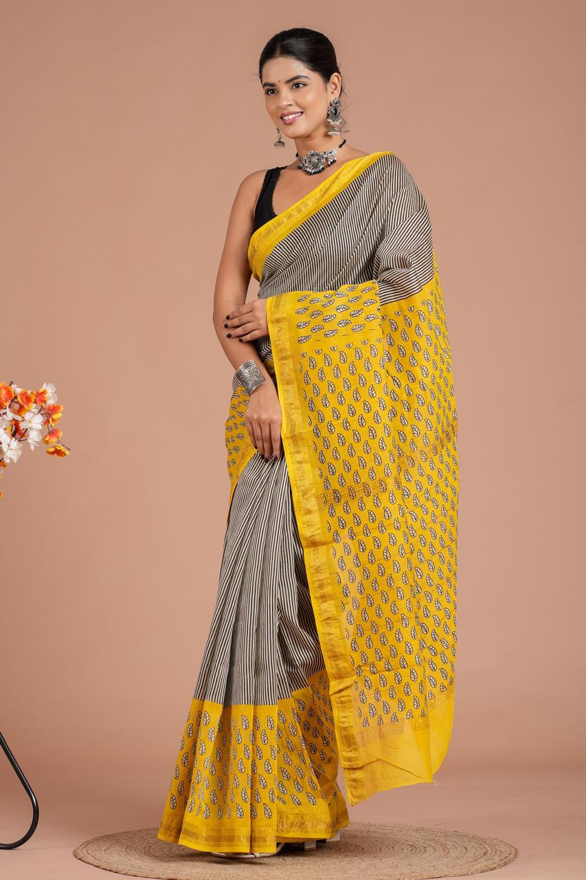 DESIGNER HAND BLOCK PRINTED MAHESWARI  SILK SAREE ( MSYS11)