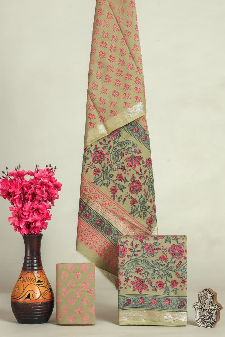 EXCLUSIVE HAND BLOCK PRINT MAHESHWARI SILK SUIT WITH MAHESHWARI SILK DUPPTA (MSLYS186)