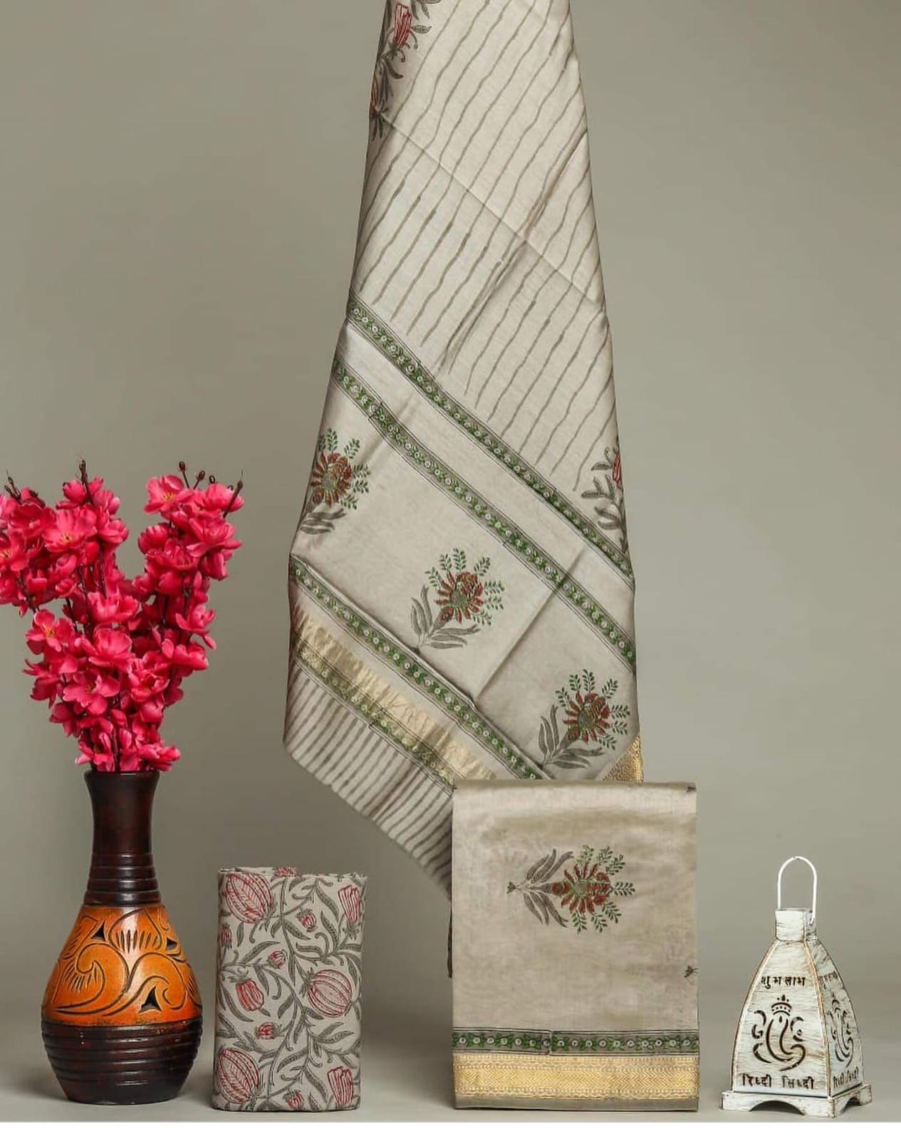 Traditional Bagru Printed Maheshwari Silk Suit (Mslys196)