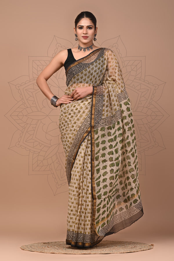 DESIGNER HAND BLOCK PRINTED KOTA DORIYA SILK SAREE(KDSYS26)
