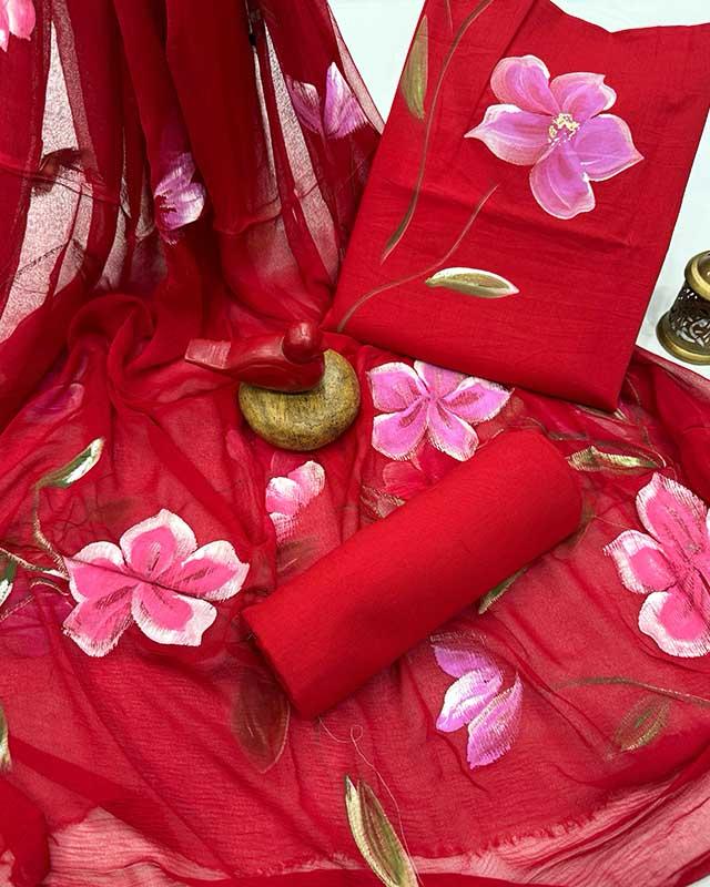 ELEGANT HAND BLOCK PRINT PURE COTTON SUIT WITH CHIFFION DUPTTA (PCHFYS99)
