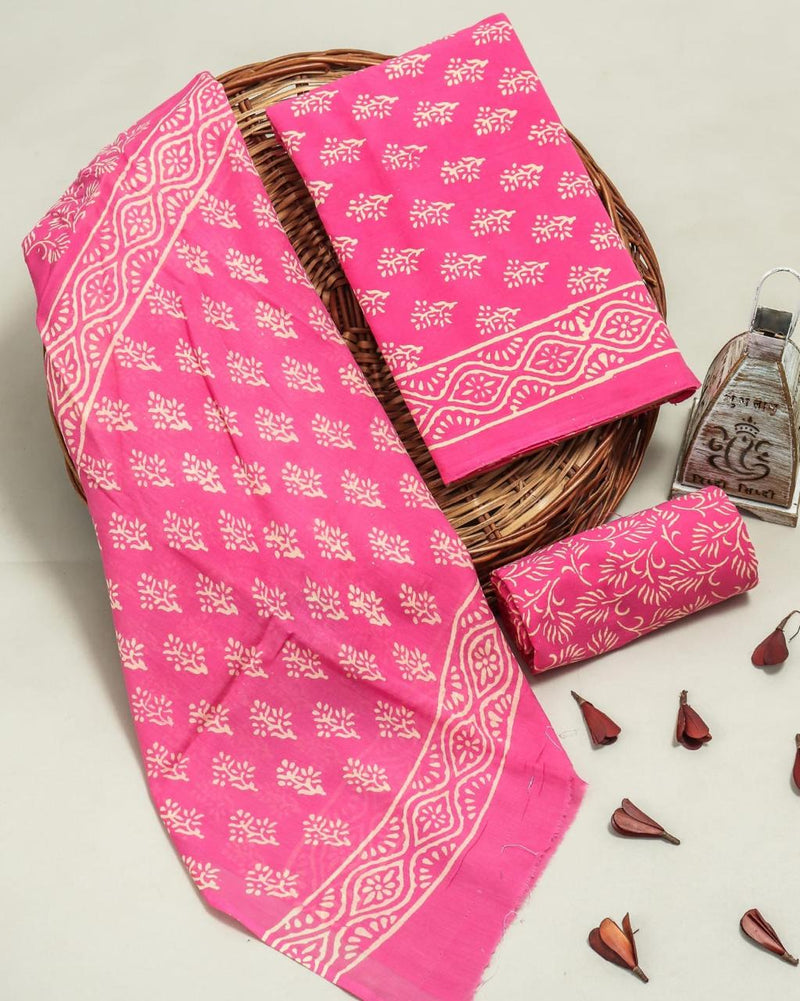 Designer Hand Block Indigo Print Pure Cotton Suit with Mulmul Dupatta (MALYS08)