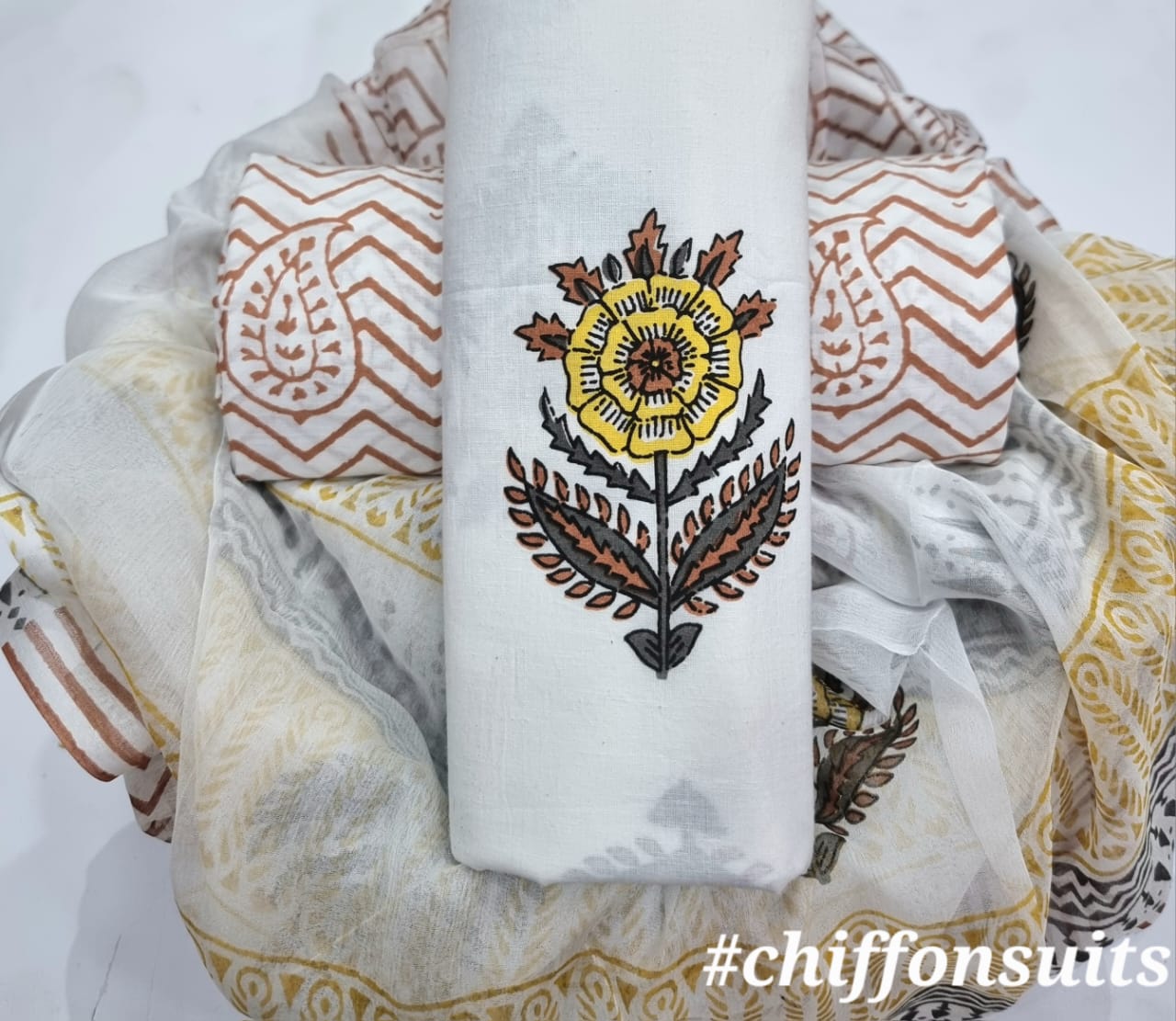 DESIGNER HAND BLOCK PRINT PURE COTTON SUIT WITH CHIFFON DUPATTA (PCHFYS145)
