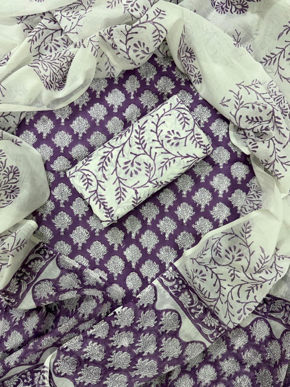 DESIGNER HAND BLOCK PRINT PURE COTTON SUIT WITH COTTON MULMUL DUPATTA (MALYS88)