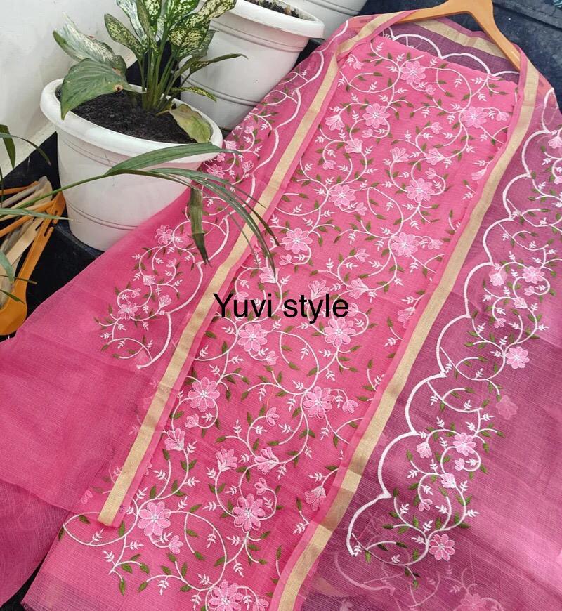 Yuvi Style Pink Kota Doria Suit With Embroidery Work (FKDYS99)