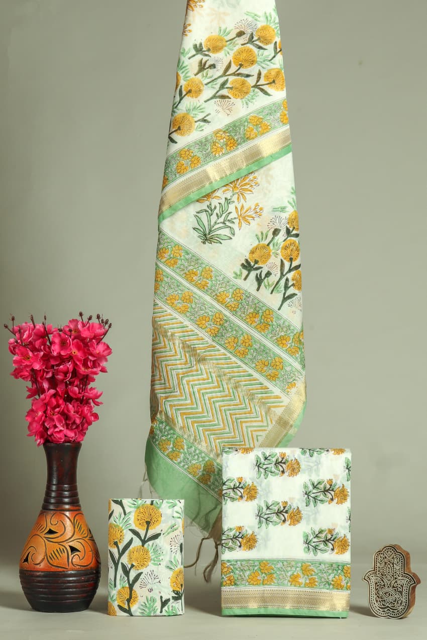 ELEGANT  HAND PRINTED MAHESHWARI SILK SUIT WITH MAHESHWARI SILK DUPTTA (MSLYS198)