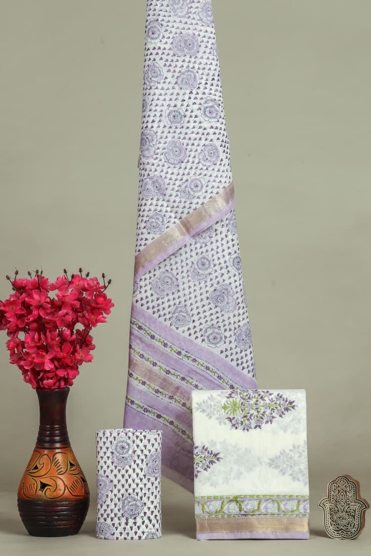 EXCLUSIVE HAND BLOCK PRINT MAHESHWARI SILK SUIT WITH MAHESHWARI SILK DUPATTA (MSLYS200)