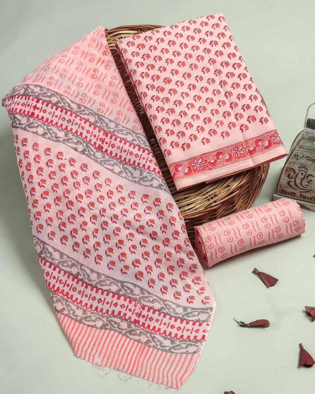 DESIGNER HAND BLOCK PRINT PURE COTTON SUIT WITH MULMUL DUPATTA (MALYS100)