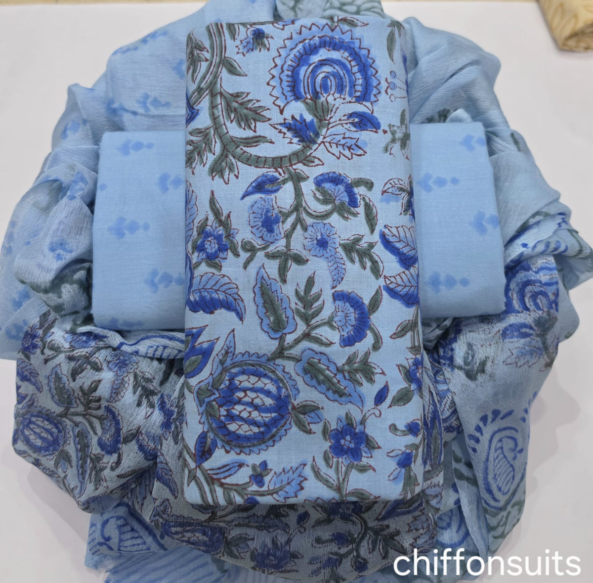 Designer Pure Cotton Suit with Chiffon Dupatta (PCHFYS94)