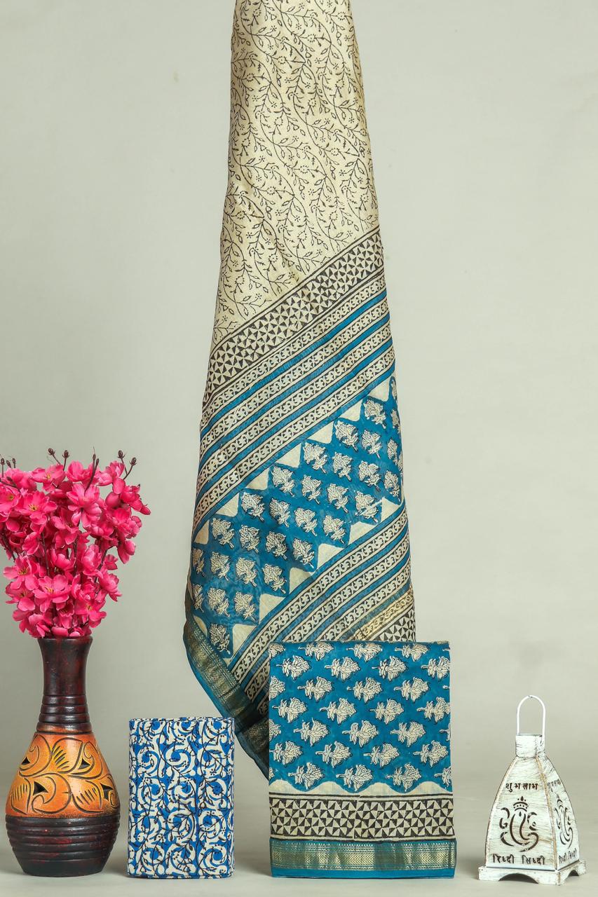 TRADITIONAL HAND BLOCK PRINT MAHESHWARI SILK SUIT WITH MAHESHWARI SILK DUPATTA (MSLYS118)