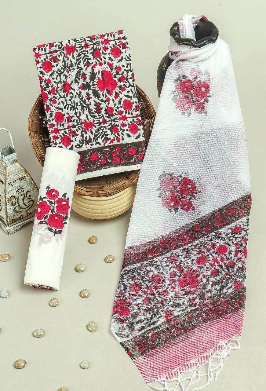 YUVI STYLE  FLORAL  JAAL COTTON SUIT WITH DORIA DUPTTA(3CKDYS202)