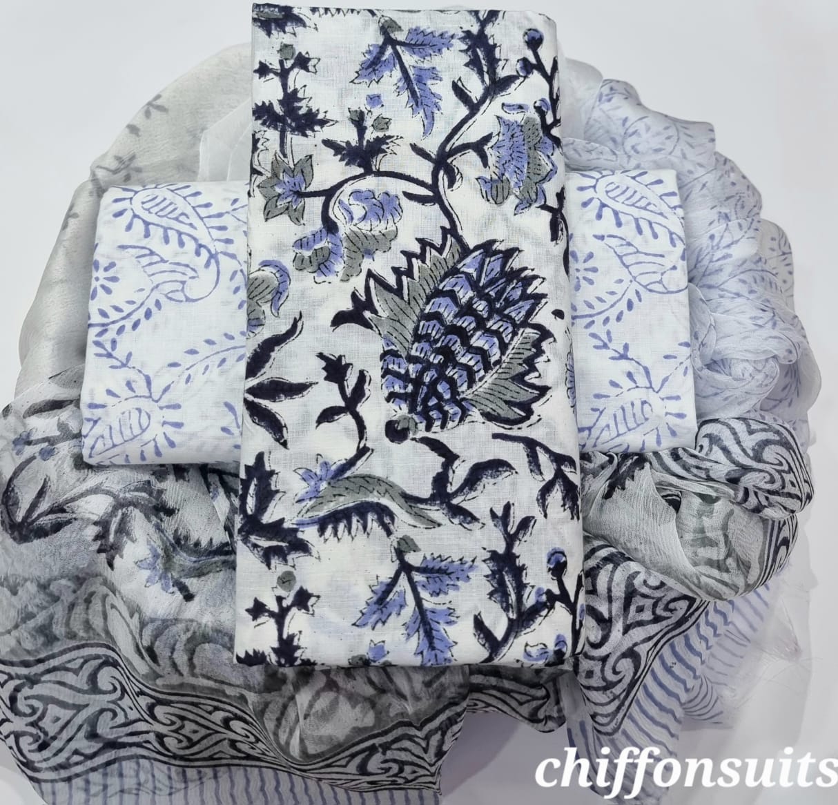 YUVI STYLE HAND BLOCK PRINT PURE COTTON SUIT WITH CHIFFION DUPTTA (PCHFYS83)