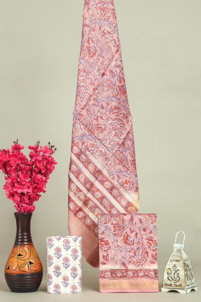 TRADITIONAL HAND BLOCK PRINT MAHESHWARI SILK SUIT WITH MAHESHWARI SILK DUPATTA (MSLYS144)