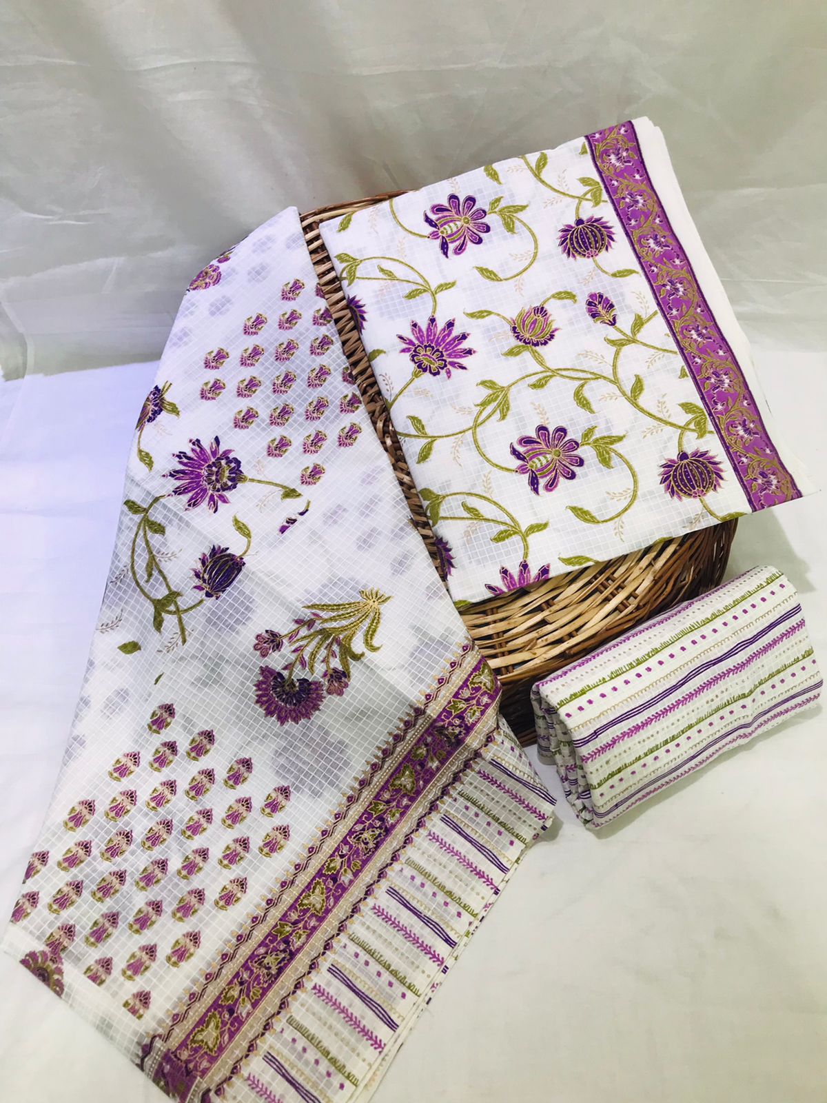 Yuvi Style Hand Block  Print Cotton Suit Set with Mulmul Dupatta (MALYS103)