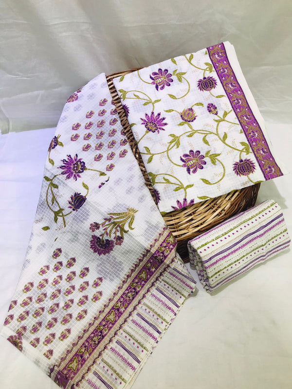 Yuvi Style Hand Block  Print Cotton Suit Set with Mulmul Dupatta (MALYS103)