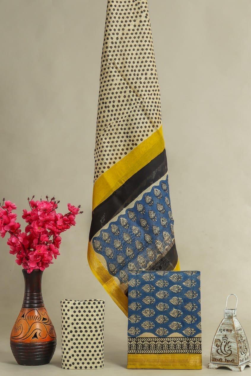 DESIGNER HAND BLOCK PRINT MAHESHWARI SILK SUIT SET (MSLYS139)